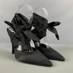 ATTICO Size 6 Black Viscose Blend Jacquard Wrap Around Pumps